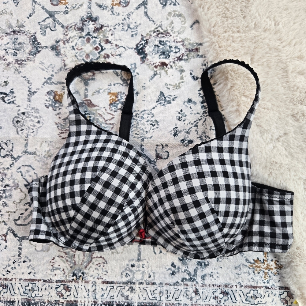 Torrid Black & White Gingham Microfiber Push-Up Plunge Bra Women Plus Size 38D